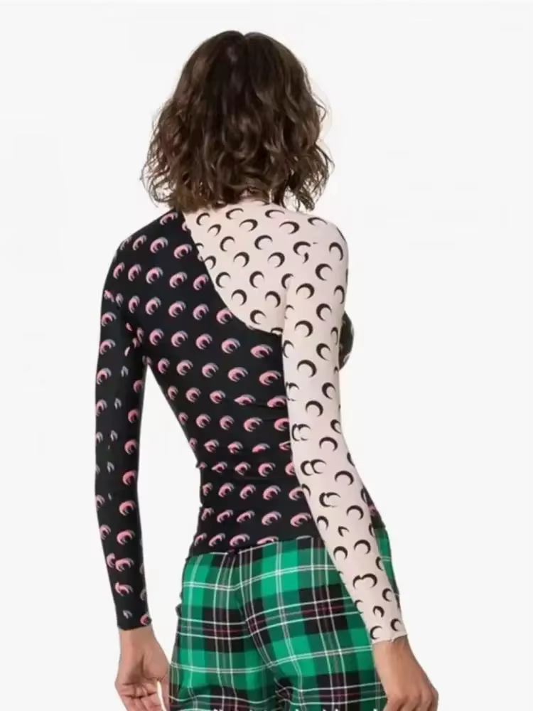 T-shirt décontracté à manches longues pour femme, imprimé lune, superposé, protection UV, coupe ajus