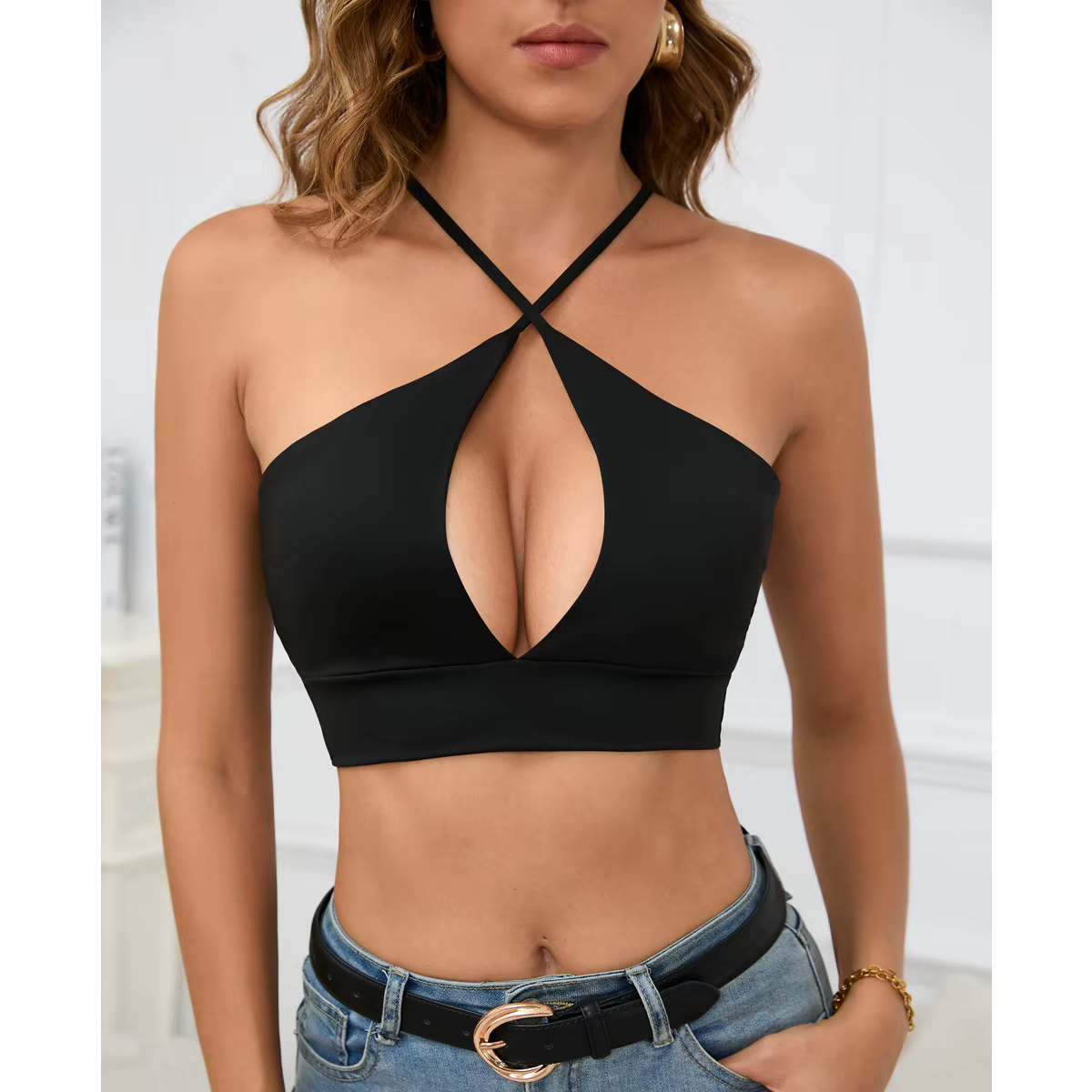 Débardeur sexy ajouré à col halter pour femme – Idéal pour l'été