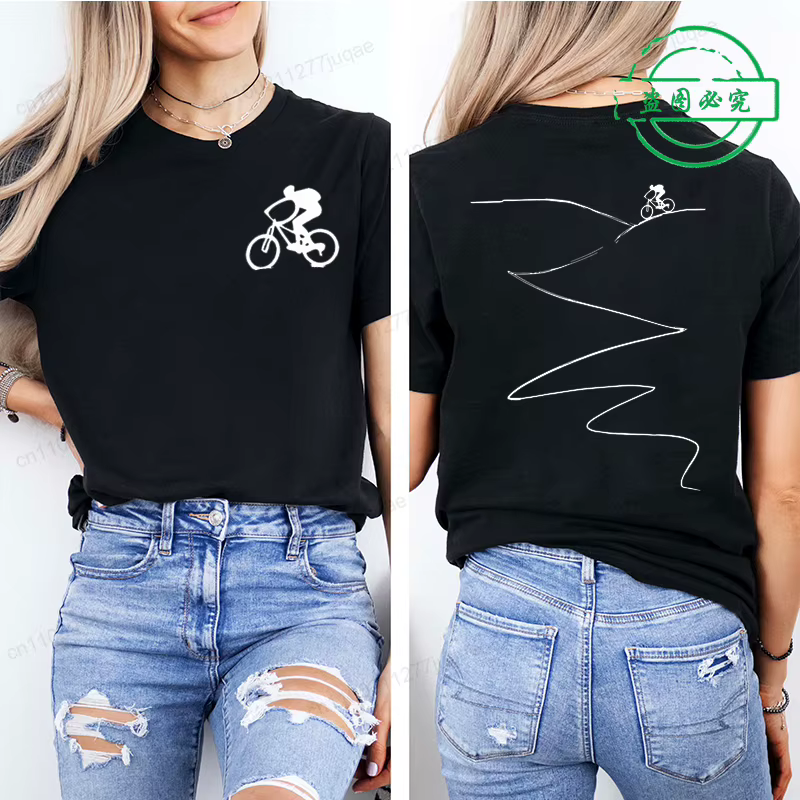 T-shirt imprimé pour cyclistes, haut décontracté à manches courtes et col rond pour l'été et le prin