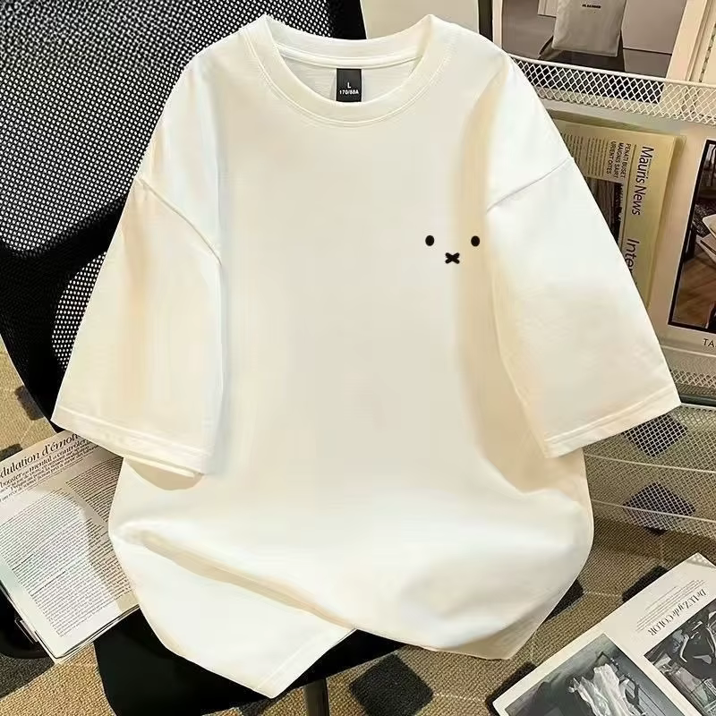 T-shirt Kawaii Miffy avec imprimé de dessin animé mignon, manches courtes, adapté aux hommes et aux