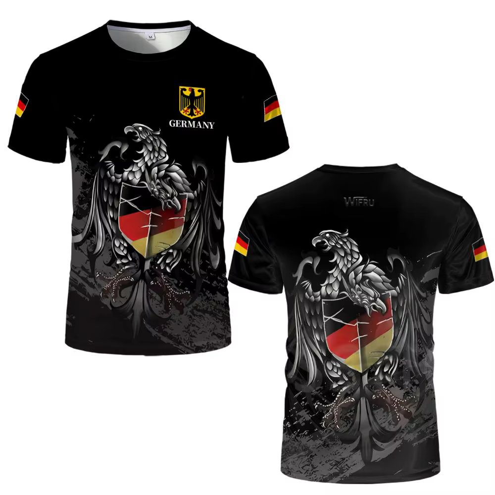 T-Shirt à manches courtes pour hommes et femmes, avec emblème national allemand imprimé en 3D, maill