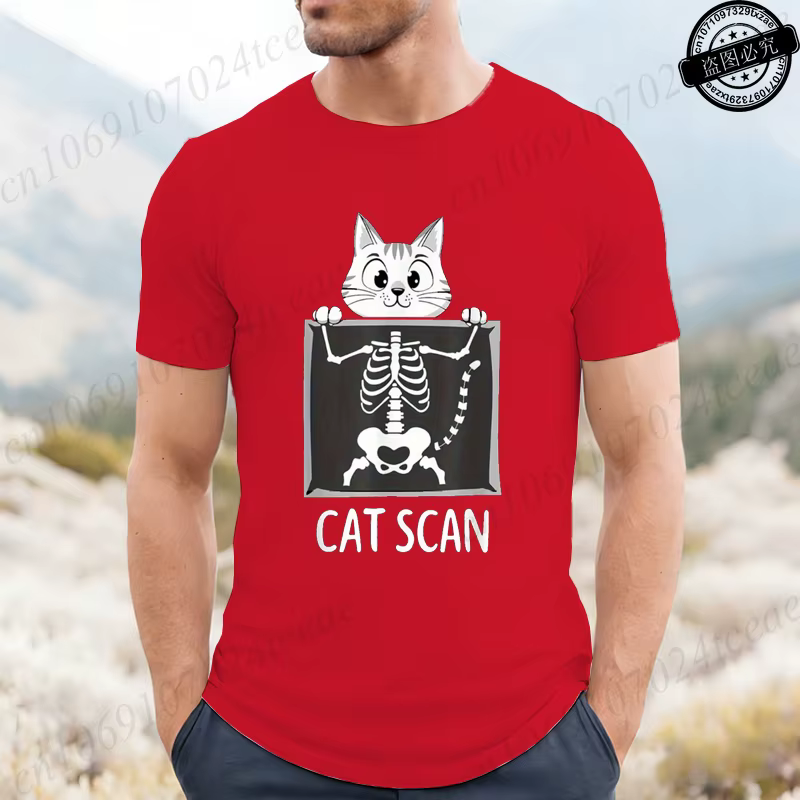 T-shirt graphique Cat Scan pour hommes et femmes, vêtements décontractés à col rond et manches court