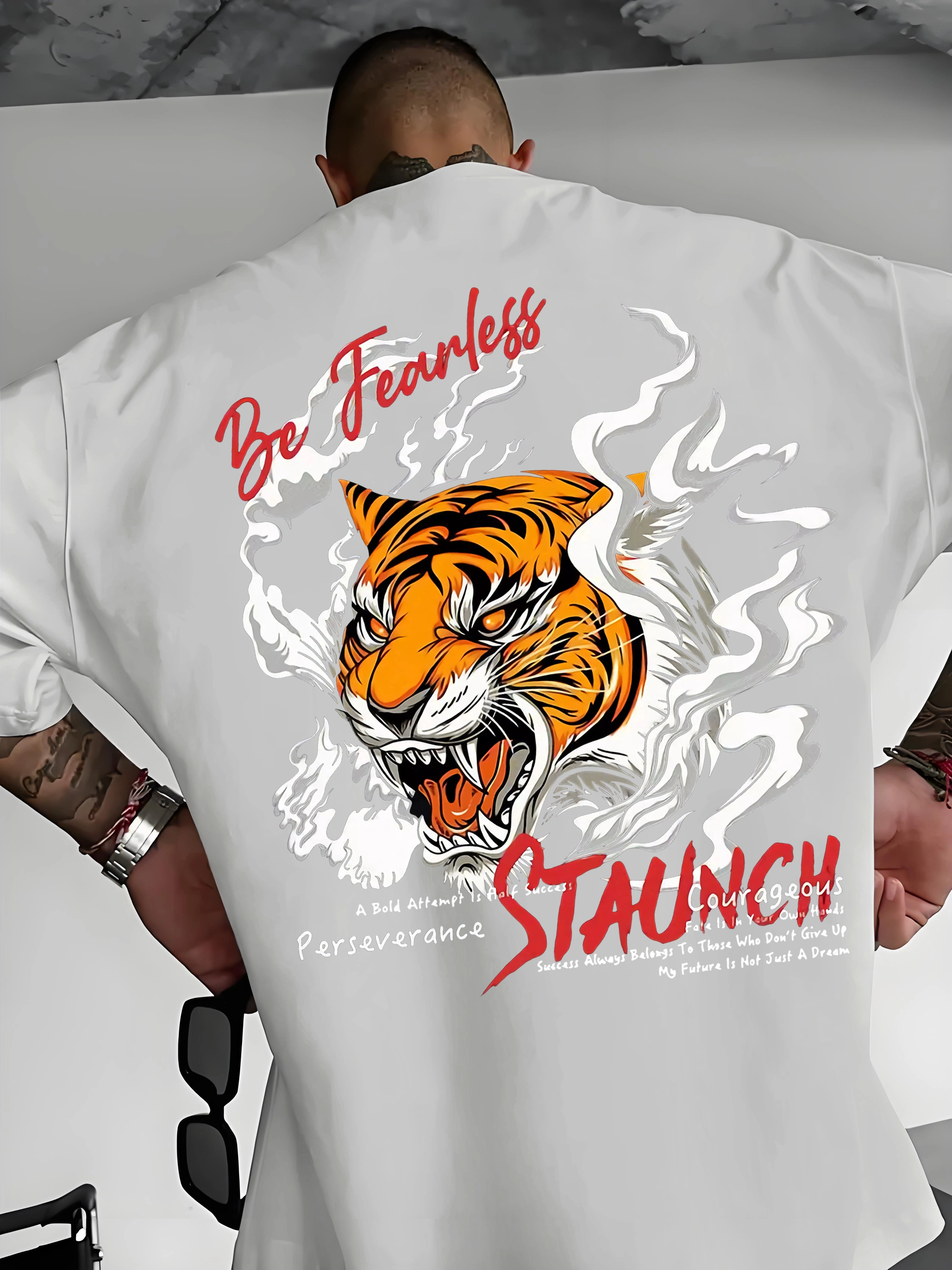 T-shirt col rond pour hommes, mode d'été, motif tigre en colère, Micro élastique, respirant, haut de