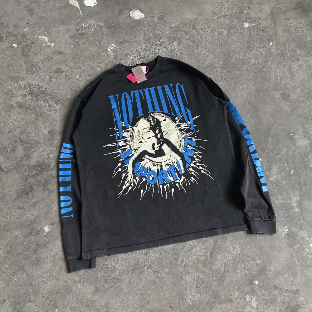 T-shirt à manches longues imprimé Saint of Michael pour hommes, vêtements Yao, streetwear décontract