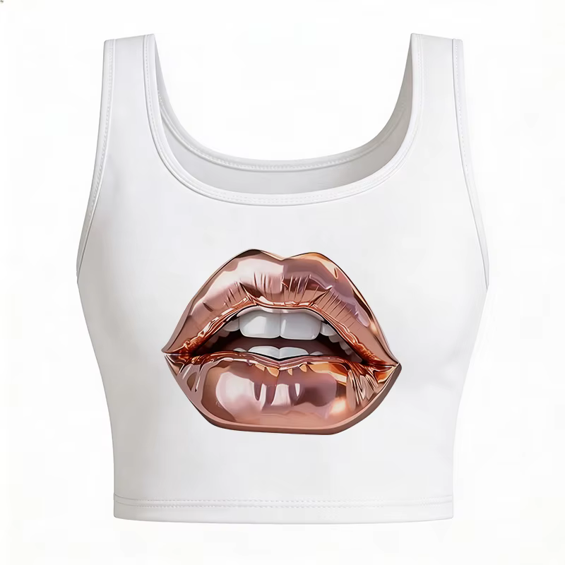 Débardeurs décontractés sans manches à motif lèvres colorées, col rond, pour l'été – Vêtements sexy