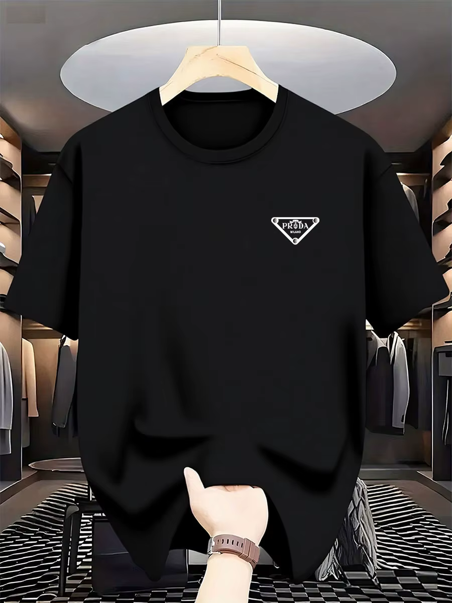 T-shirt imprimé pour homme, tendance mode milanaise 2026, marque internationale, coton pur, col rond