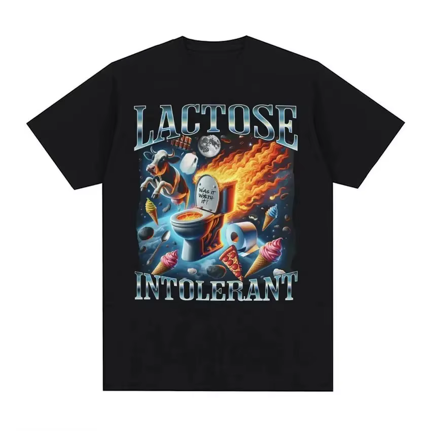 T-shirt humoristique en coton noir avec imprimé vache et motif carton de lait, pour les amateurs de 