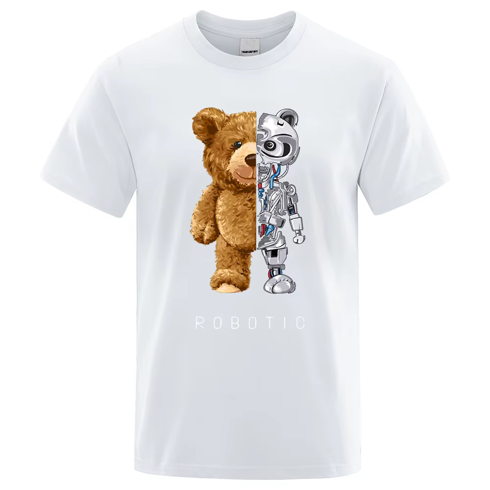 T-shirt en coton Robot Bear pour hommes, vêtements décontractés, t-shirt drôle, mode, nouveau