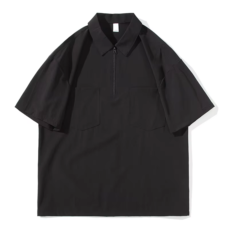 Polo homme à demi-zip et double poche, nouvelle collection été 2026, coupe ample, col à revers, manc