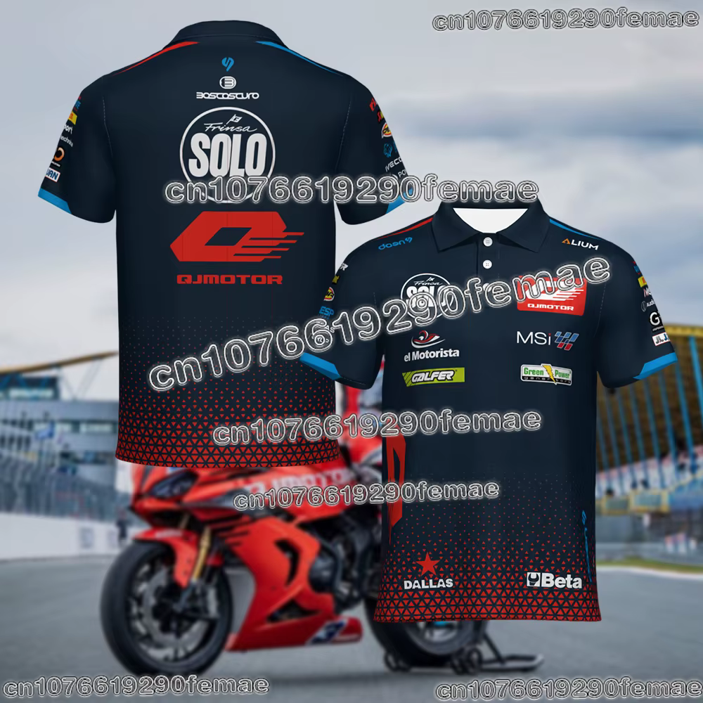 Nouveau Polo de Course Moto2 QJ MOTOR 2025 – Style Compétition Homme/Femme à Manches Courtes – Haut