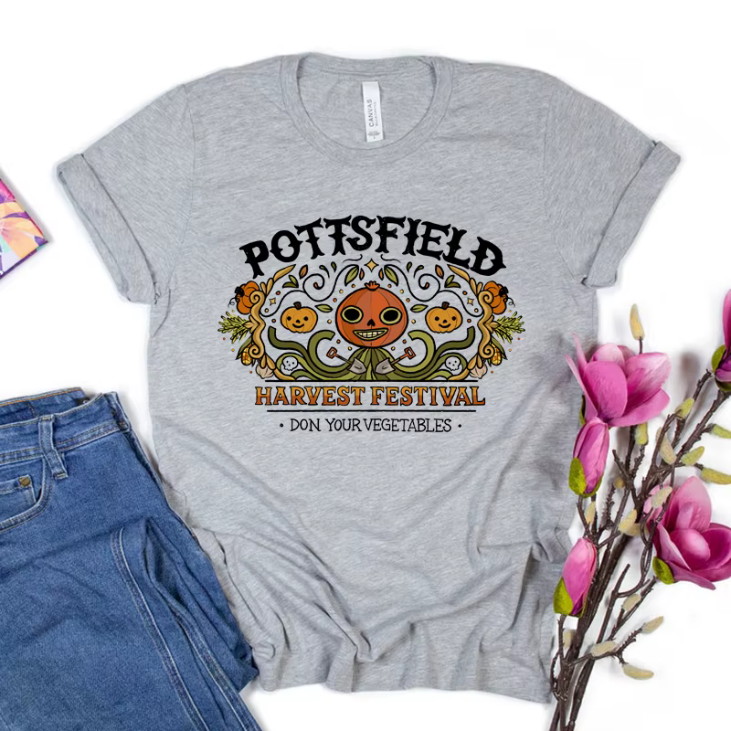 Pottsfield – T-shirt d'halloween au mur de jardin, image Vintage de Festival de récolte, citrouille