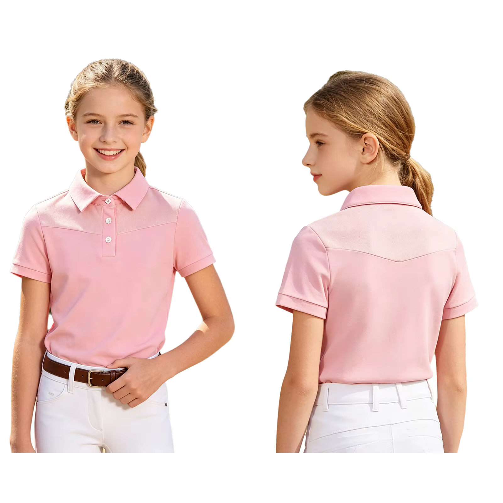 Chemises d'équitation pour filles, manches courtes, col rabattu, fermeture à boutons, design t-shirt