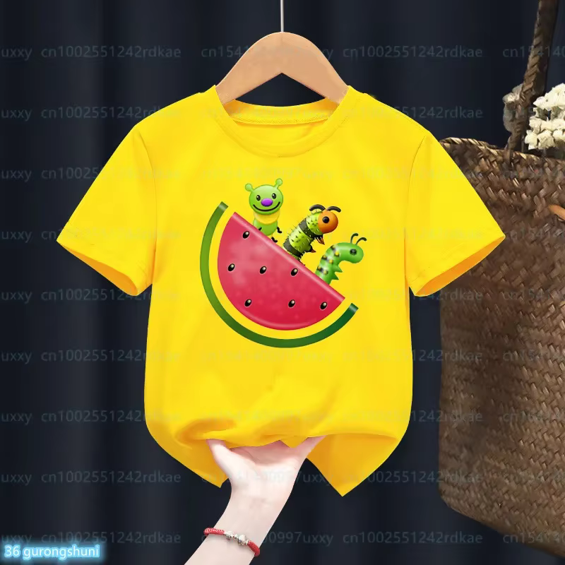 T-shirt drôle et diversifié pour enfant garçon et fille, haut jaune à imprimé de dessin animé, la co