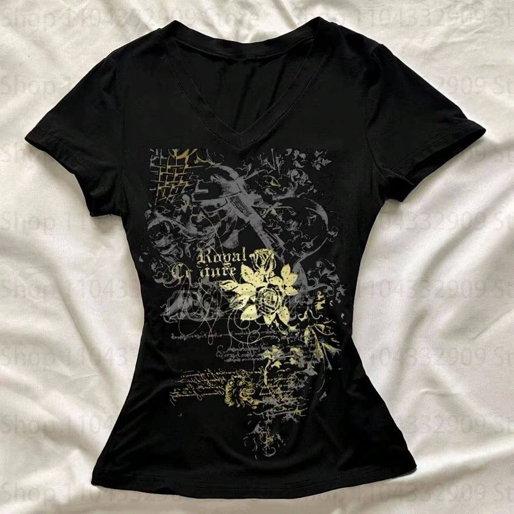 T-shirts et hauts d'été pour filles Emo, style Y2K, esthétique streetwear gothique Harajuku, imprimé