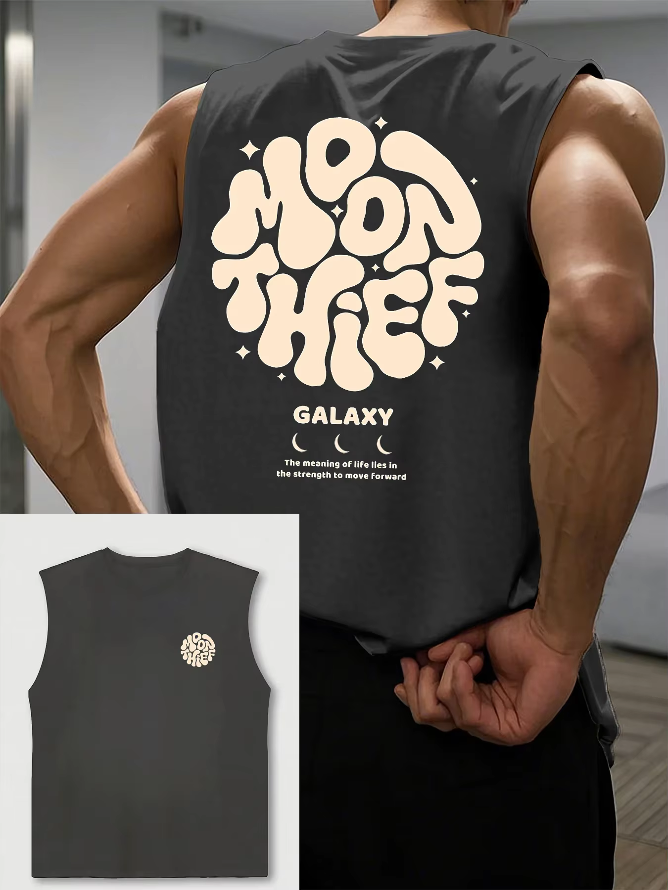 Débardeur homme 100% coton pur, col rond, sans manches, imprimé galaxie, respirant, coupe ample, sty