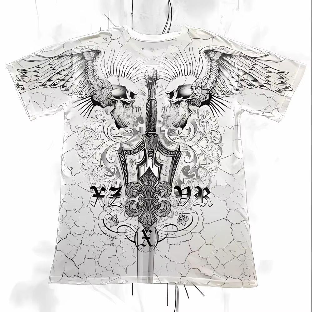 T-shirt col rond pour hommes européens et américains, nouvelle lettre de crâne gothique imprimée, co