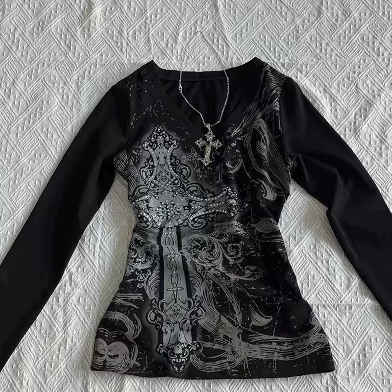 Femmes Hip hop 90s Vintage Punk T-Shirt automne Streetwear Sexy à manches courtes gothique mince hau