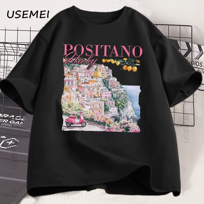 Positano italie T-Shirt Vintage italien T-Shirt surdimensionné mignon femmes graphique T-Shirt rétro