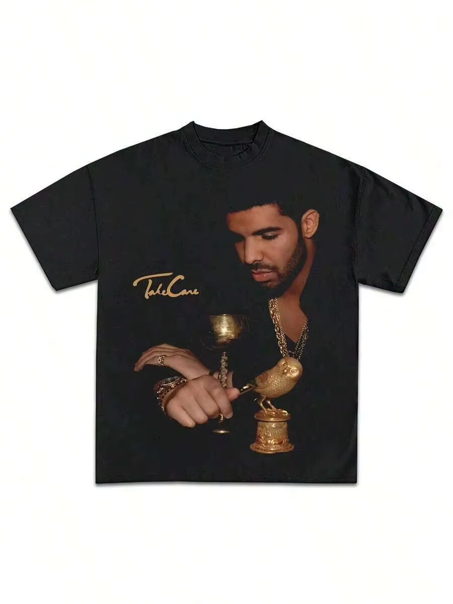 T-shirt noir pour fan de musique avec motif Drake Take Care, décontracté, doux, en pur coton 220g, i