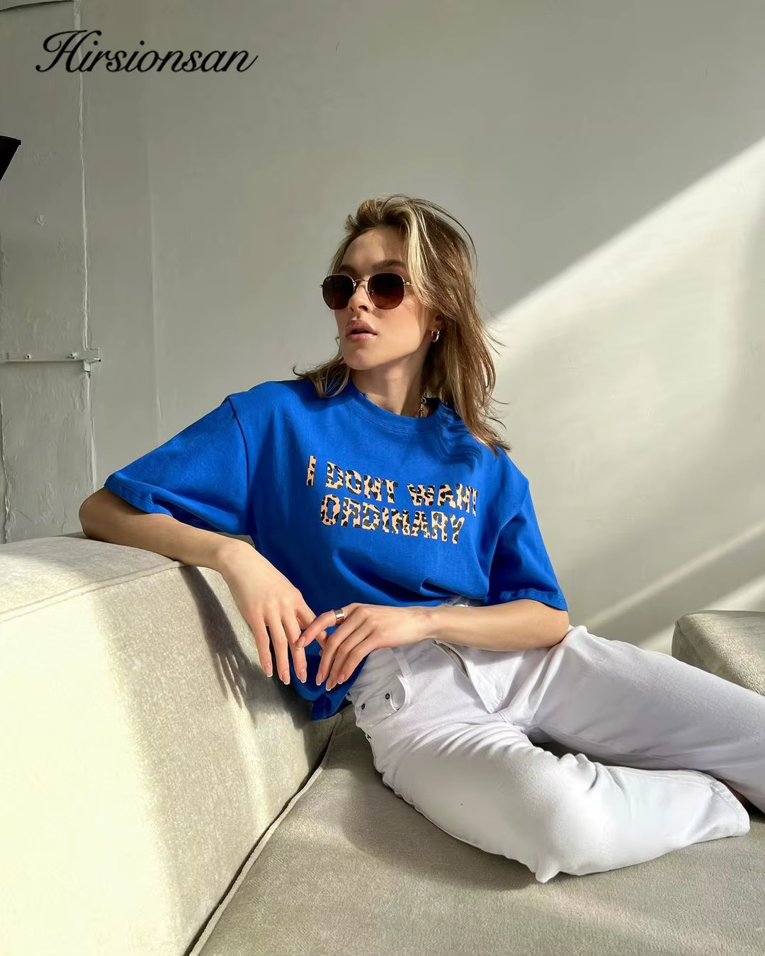 Hirsionsan-T-shirt imprimé lettre pour femme, t-shirts graphiques vintage, 100% coton, décontracté,
