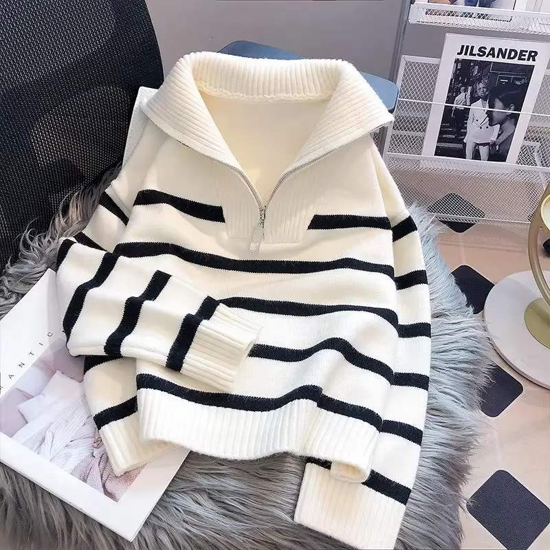Pull pull femmes printemps et automne sous-vêtements 2023 nouvelle fermeture éclair rayure sous-couc