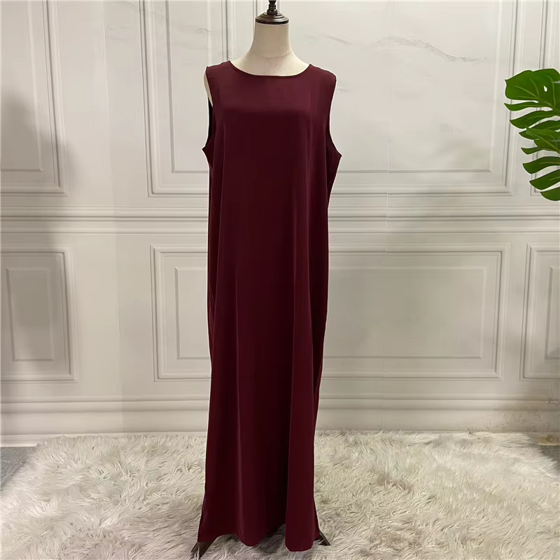 Dubaï Abaya Robe tout-Match tenue décontracté sans manches robes intérieures musulmanes pour les fem