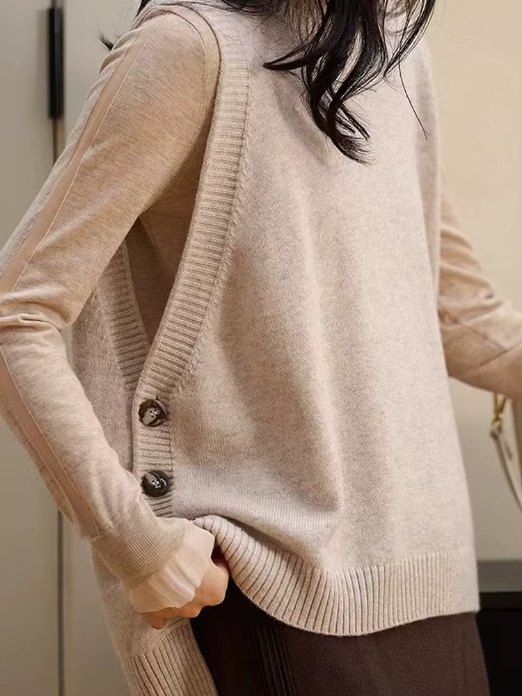 Nouvelle mode 100% laine mérinos femmes pull gilet automne hiver femme tricots solide pull sans manc