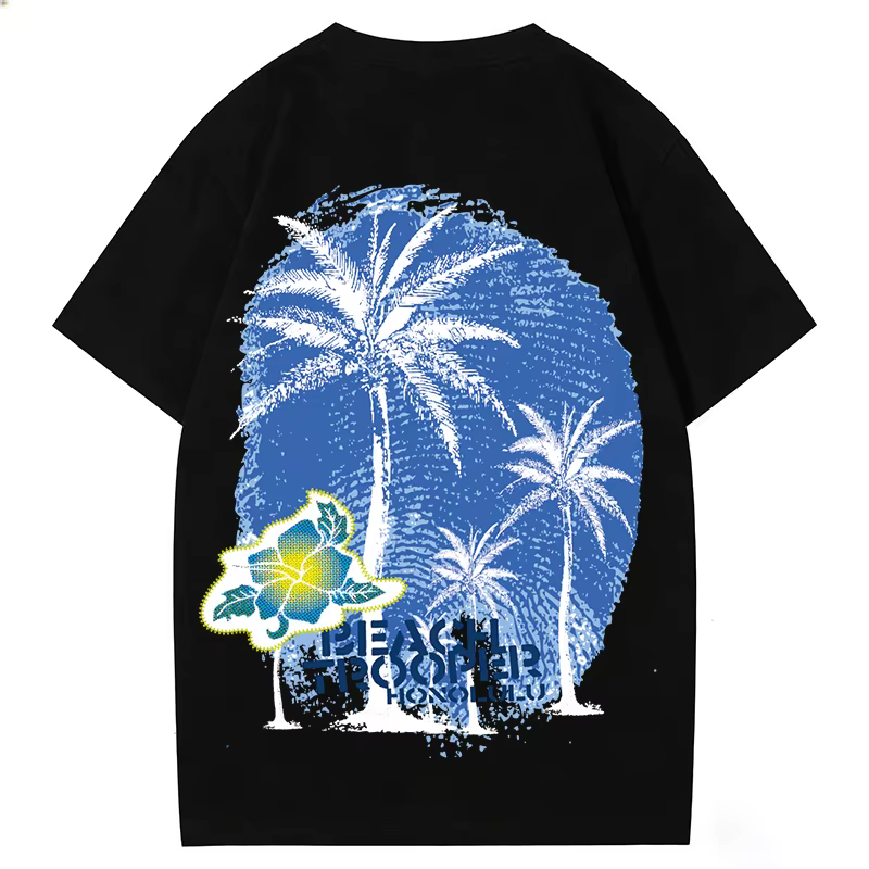 T-shirt pour homme à imprimé palmiers tropicaux Honolulu Beach Trooper, t-shirt décontracté d'été à 