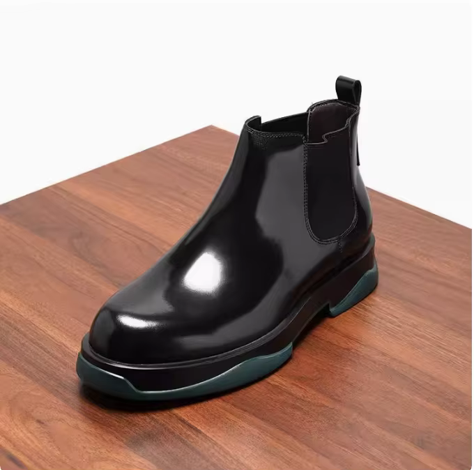 Bottes montantes pour hommes, bout rond, Style européen, mocassins de luxe confortables en cuir fait