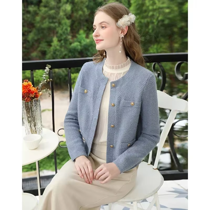 I BELIEVE YOU-Cardigan en Tweed pour Femme, Pull à Col Ras du Cou en Forme de Carillon, Vêtement Dou
