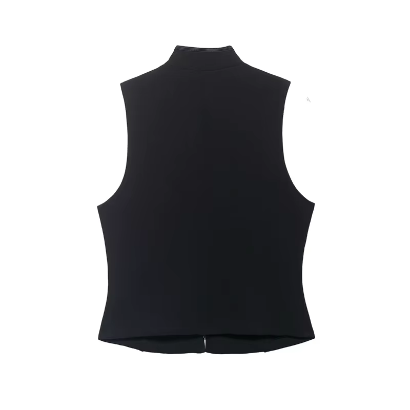 Top Femme Printemps 2026 Nouveau Noir Sans Manches avec Nœud Décoratif Coupe Ajustée Gilet Unique Te