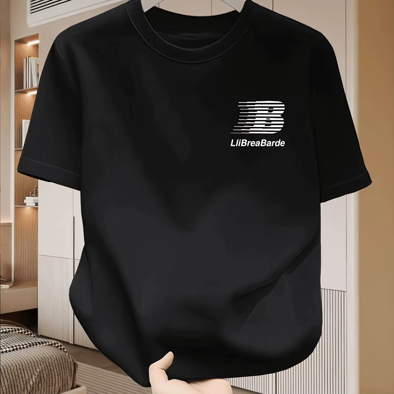 T-shirt à manches courtes pour hommes, imprimé à rayures et lettres, haut ample à col rond pour l'ét