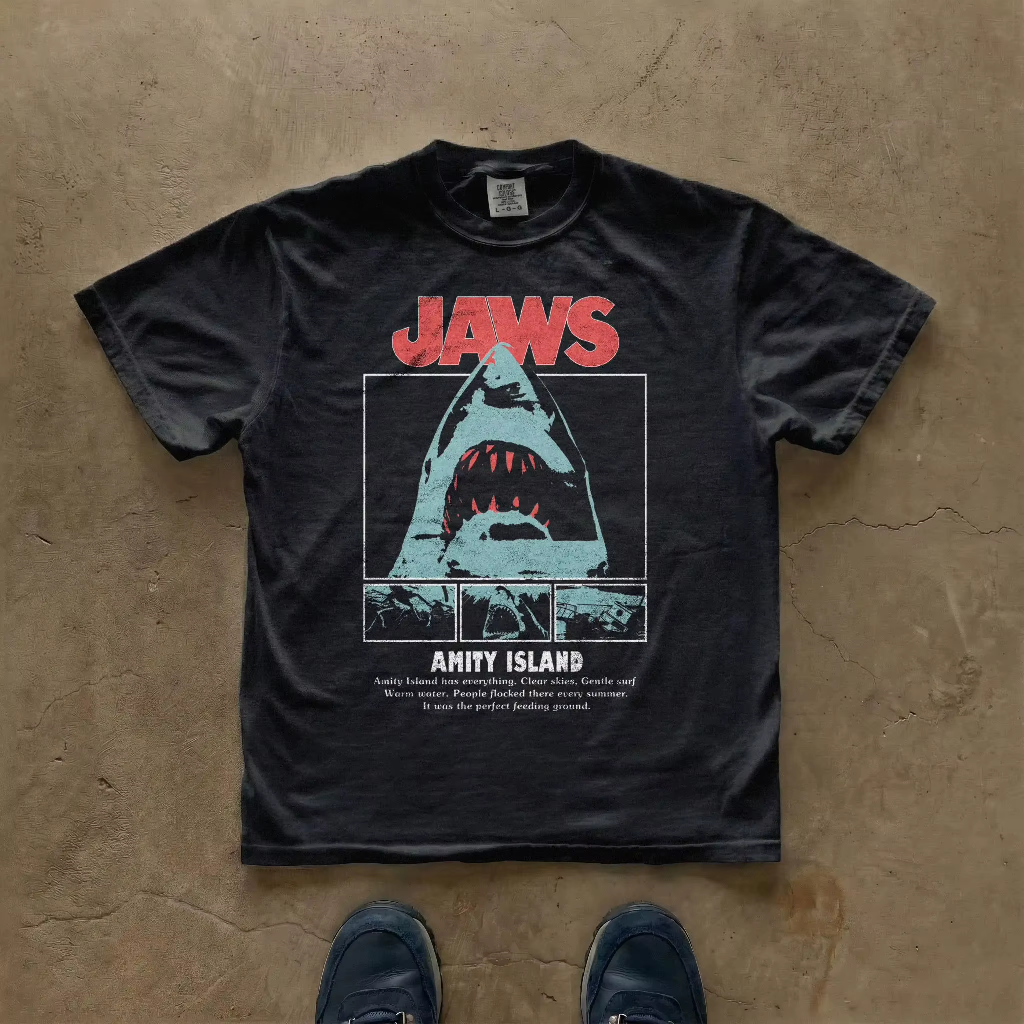 T-shirt vintage pour femme avec motif Jaws, respirant et anti-transpiration, streetwear ample et déc