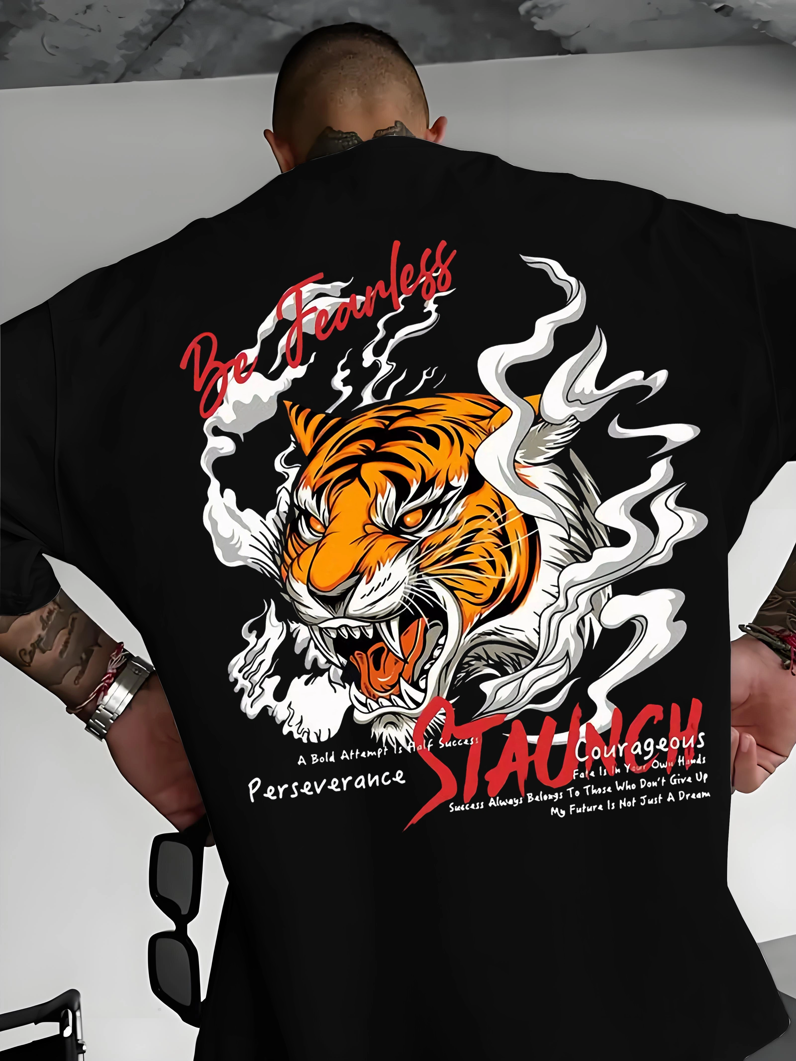 T-shirt col rond pour hommes, mode d'été, motif tigre en colère, Micro élastique, respirant, haut de