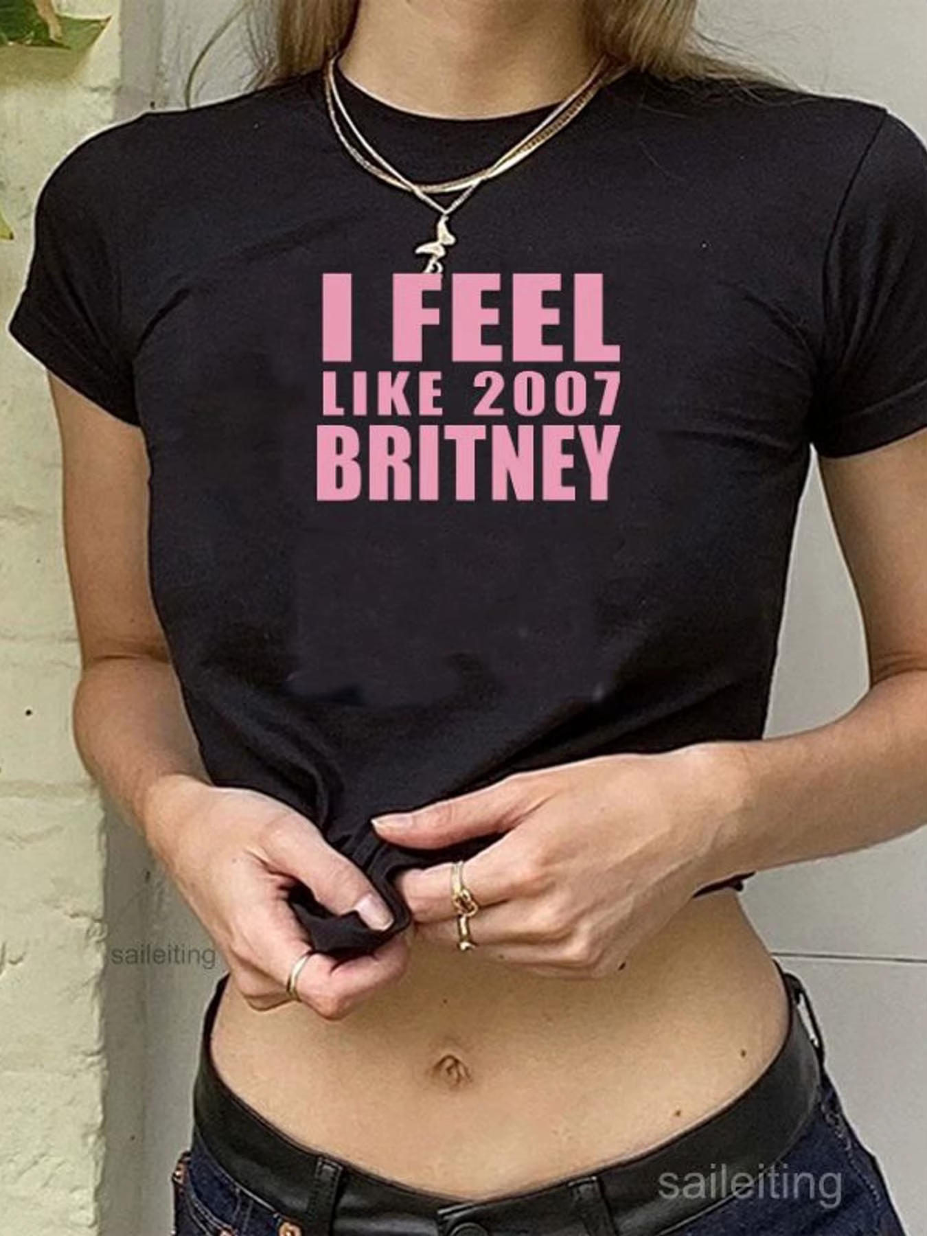 T-shirt court blanc pour femme, imprimé Britney Spears 2007, manches courtes, style Y2K, mode pop no