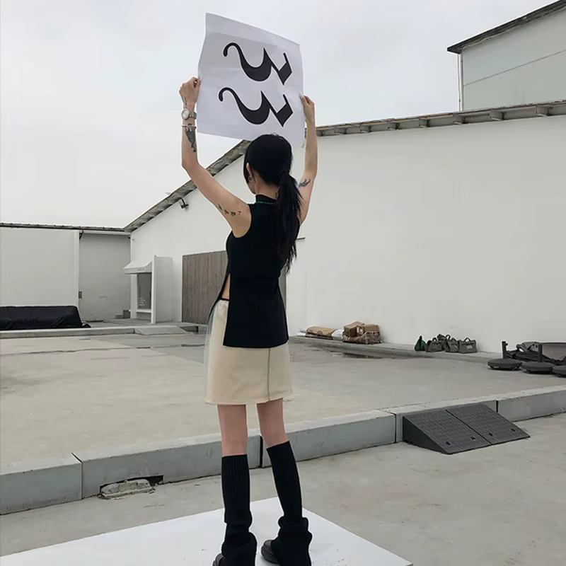 Karrcat Yamamoto Style débardeur noir Grunge gothique col roulé hauts Cyber Y2k Chic vêtements de cr