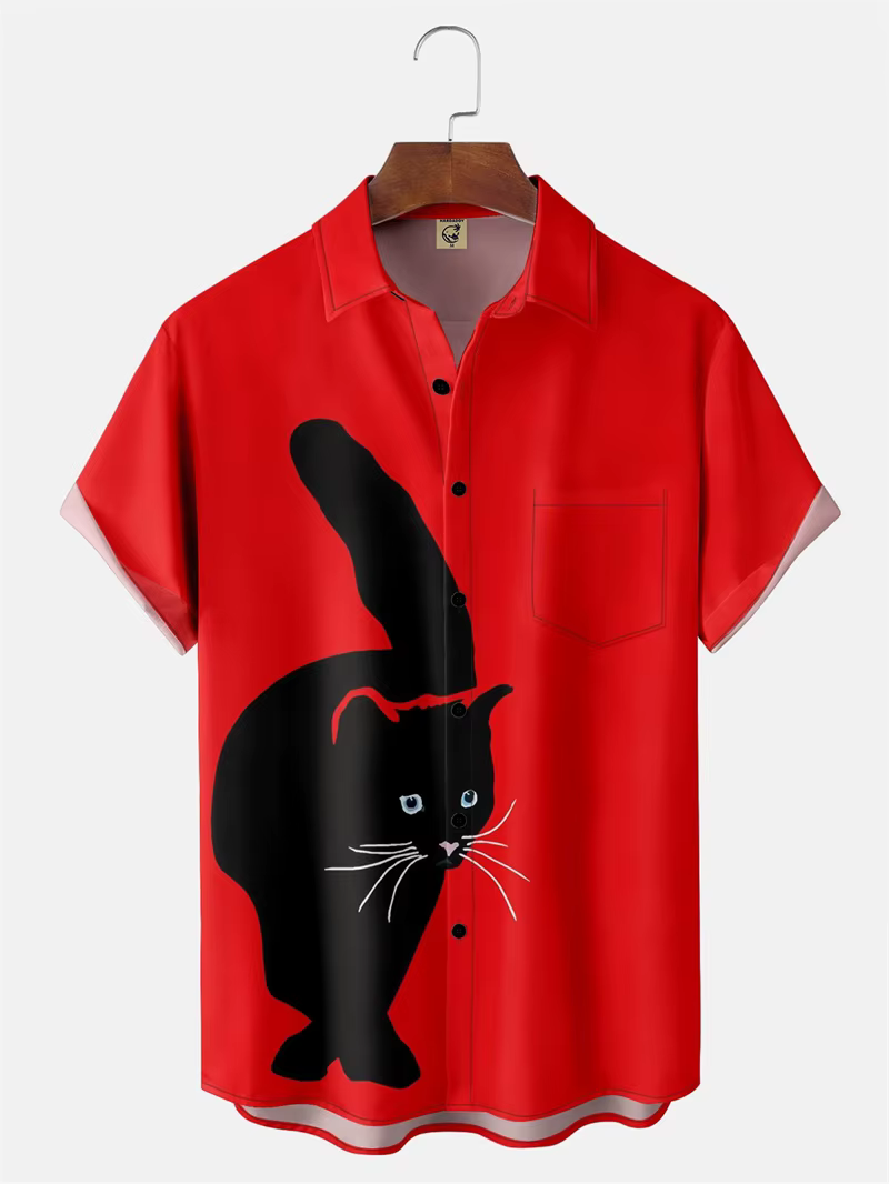 Chemises graphiques de chat de dessin animé mignon pour hommes et femmes, chemisier tendance d'été à