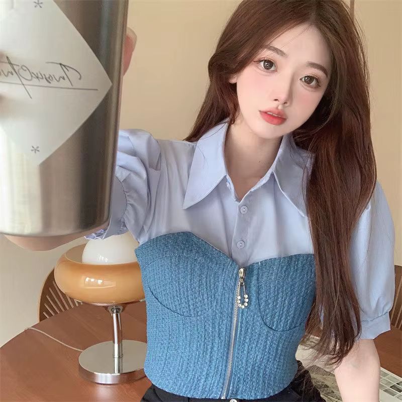 Chemise à col Polo de tempérament français, haut d'été à manches courtes et bulles pour femmes, Desi