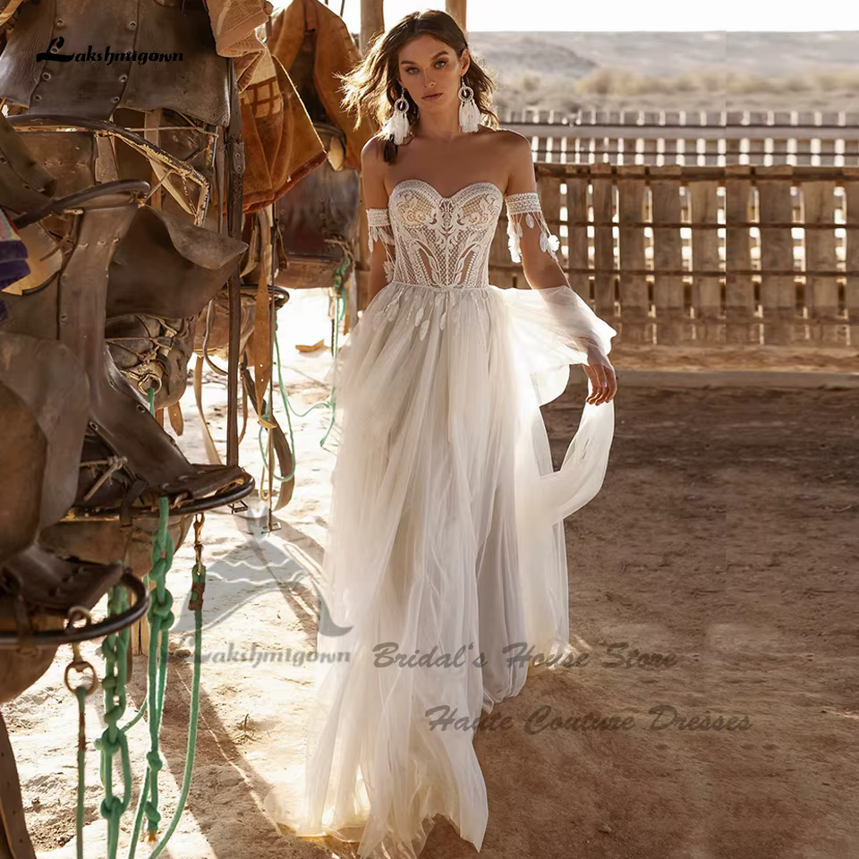 Yanshmigown-Robe de mariée bohème à lacets dans le dos pour femme, robes de mariée civil, champagne 