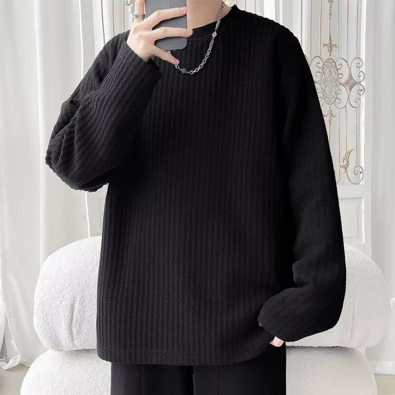 T-shirt à manches longues pour hommes, vêtement d'intérieur tendance, ample, décontracté, beau, Base