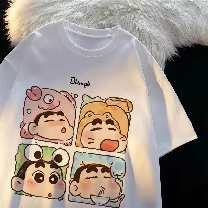 2025 nouveau dessin animé mignon Crayon shin-chan pur coton à manches courtes T-Shirt pour les femme