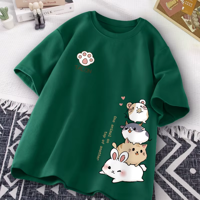 Japonais mignon Hamster Style doux imprimé usage quotidien à manches courtes T-shirt femmes ample dé