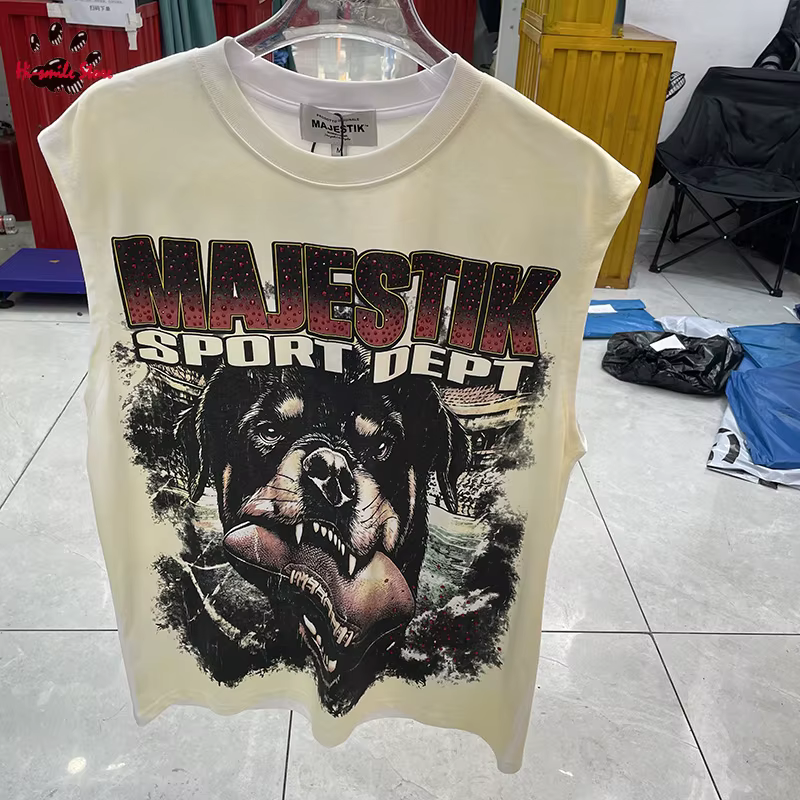 Nouveau T-shirt sans manches MAJESTIK à imprimé animalier en strass pour homme et femme, style vinta