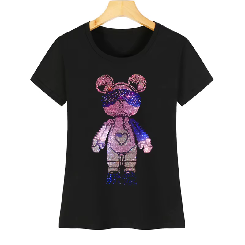 T-shirt d'été à manches courtes pour femmes, tendance mondiale du T-shirt en strass chaud, S-4XL