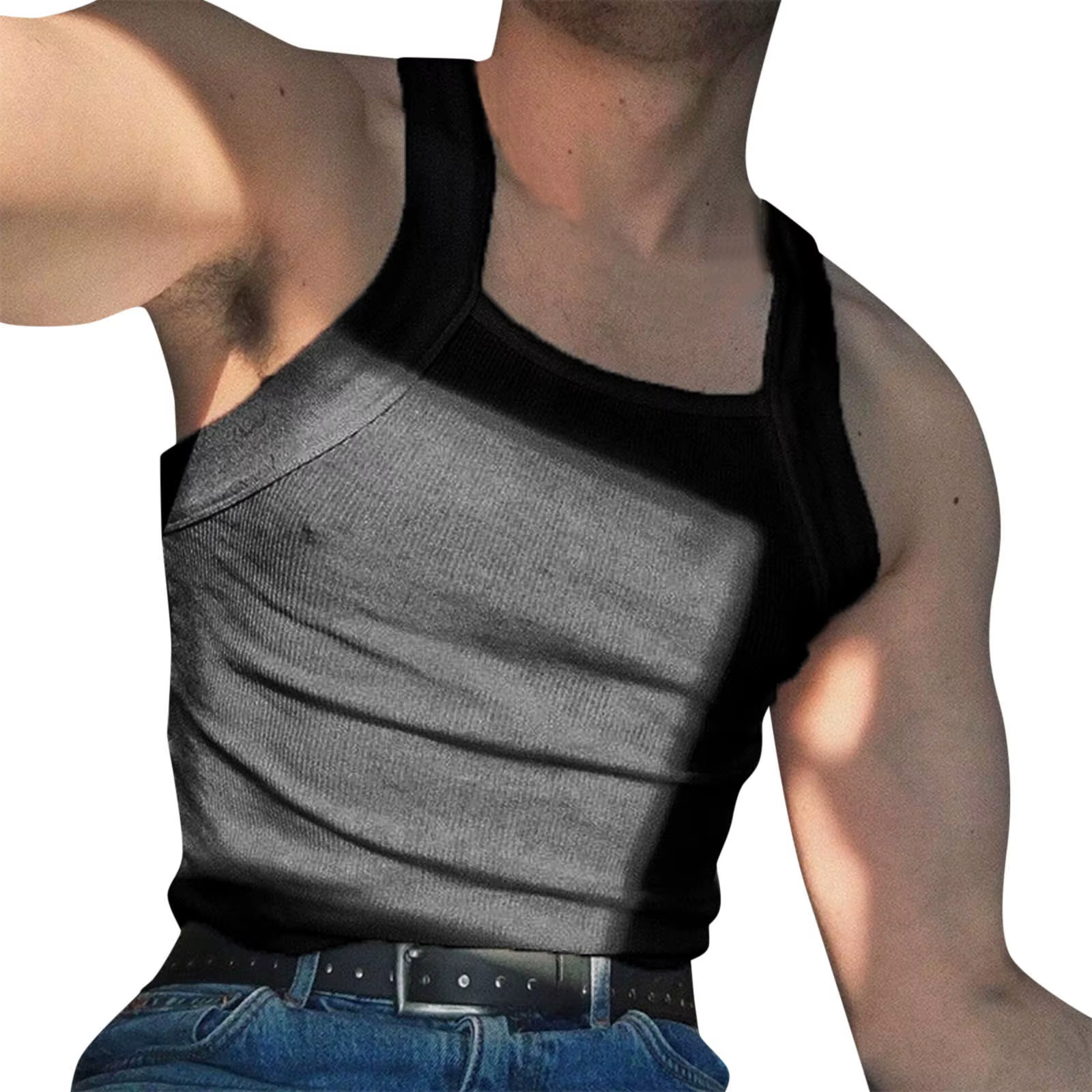 Top d'été à col carré en fibre pour hommes, haut précieux, nouvelle mode, épissé, solide, document,
