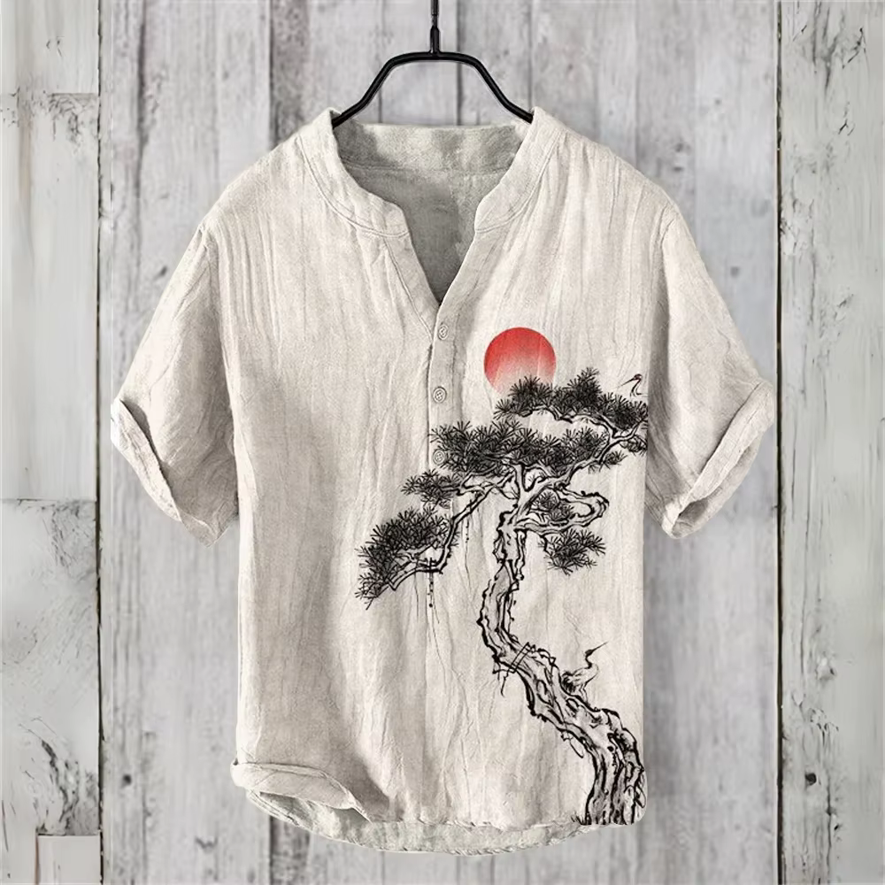 POLO à manches courtes pour hommes POLO imitation lin 2025 nouveau pin de bienvenue imprimé rétro vê