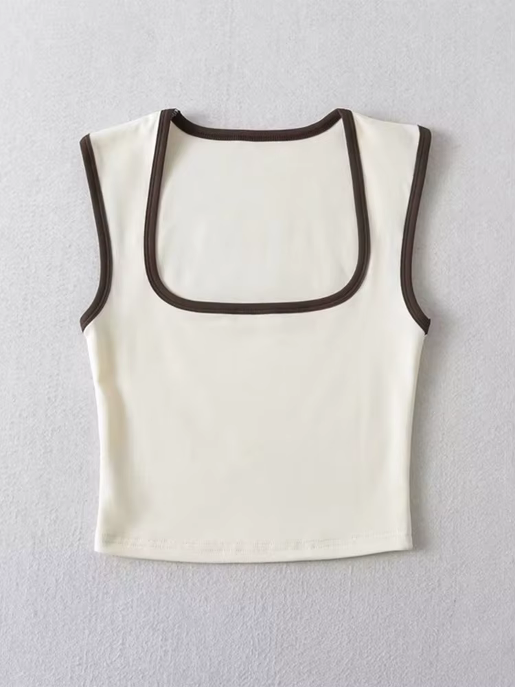 Débardeur sans manches pour femme, Slim, couleur contrastée, décontracté, col carré, haut court, vêt