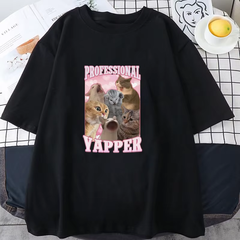 T-shirts imprimés avec des mèmes de chats amusants pour hommes et femmes, t-shirt d'été à manches co