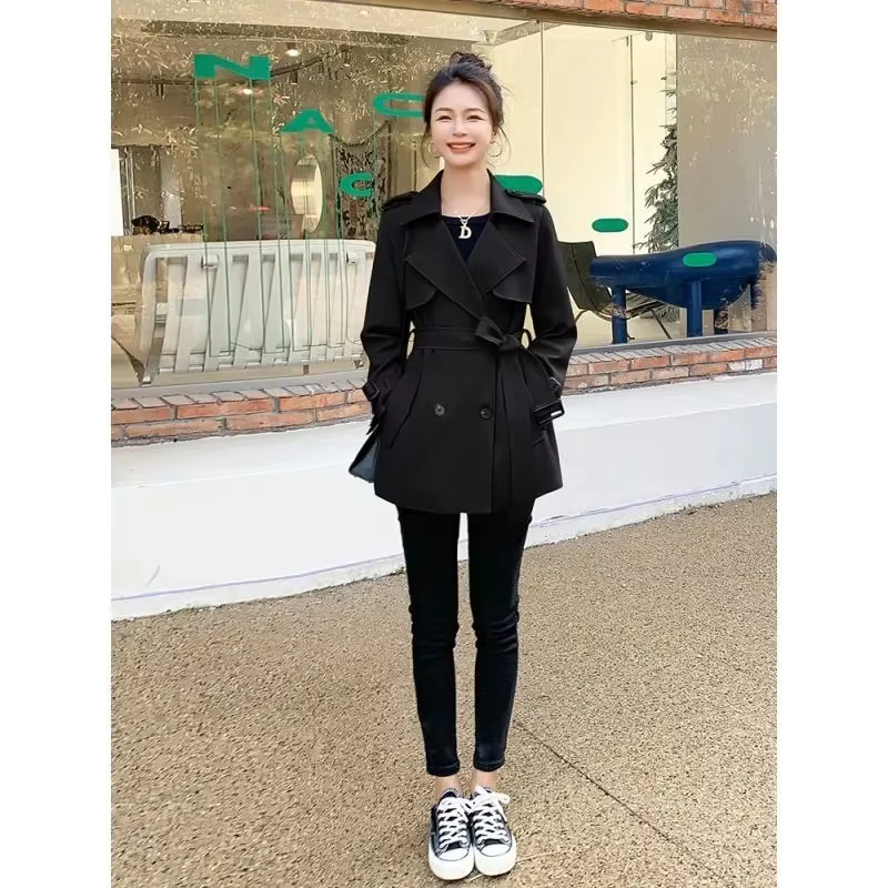 Coupe-vent court kaki Style Hepburn pour femmes, Trench-Coat avec ceinture, veste haut de gamme à la