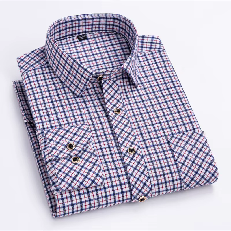 Chemises en coton à manches longues pour hommes, coupe régulière douce, poche unique brossée, chemis